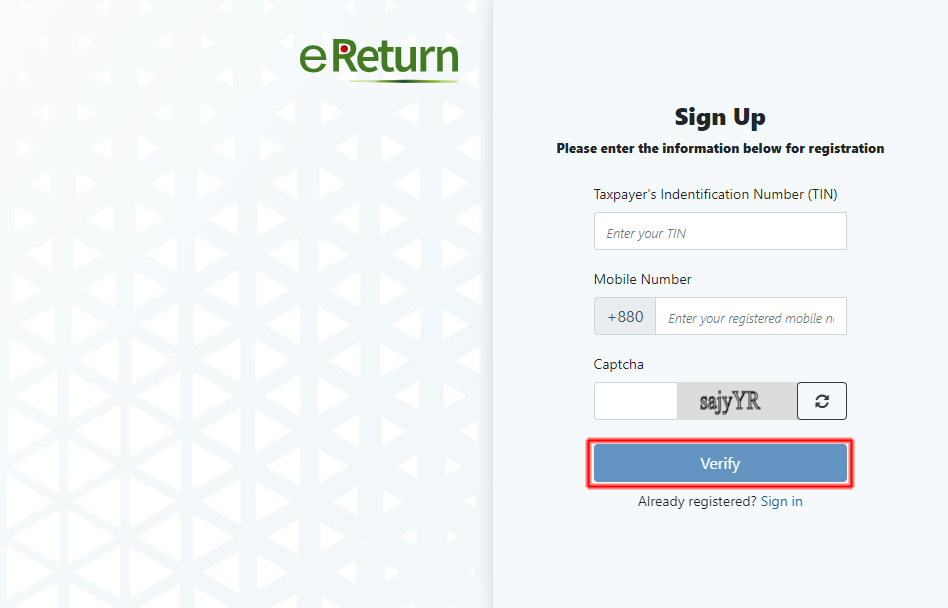 E Return Registration Verify