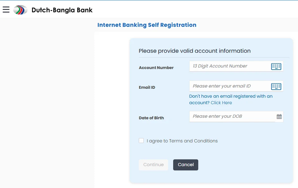 DBBL Internet Banking Self Registration
